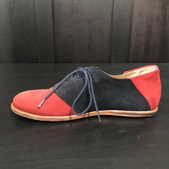 Opening Ceremony Women's Two Toned Leather Suede Oxford Flats Size US 7 Red Blue - Picture 8 of 12